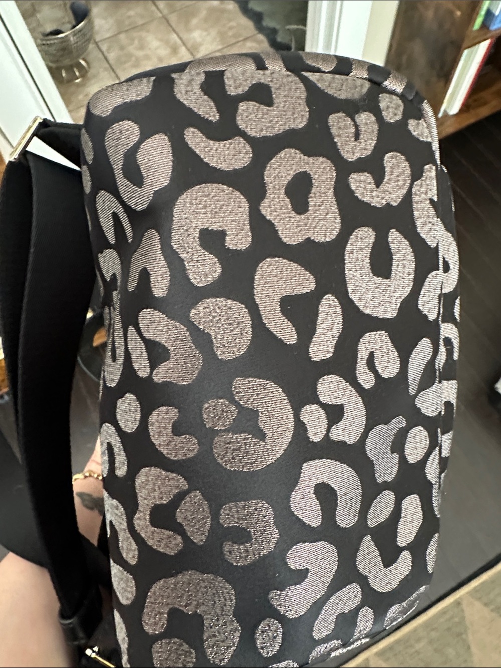 PRACTICALLY NEW kate spade black backpack with metallic taupe leopard print - Picture 5 of 5